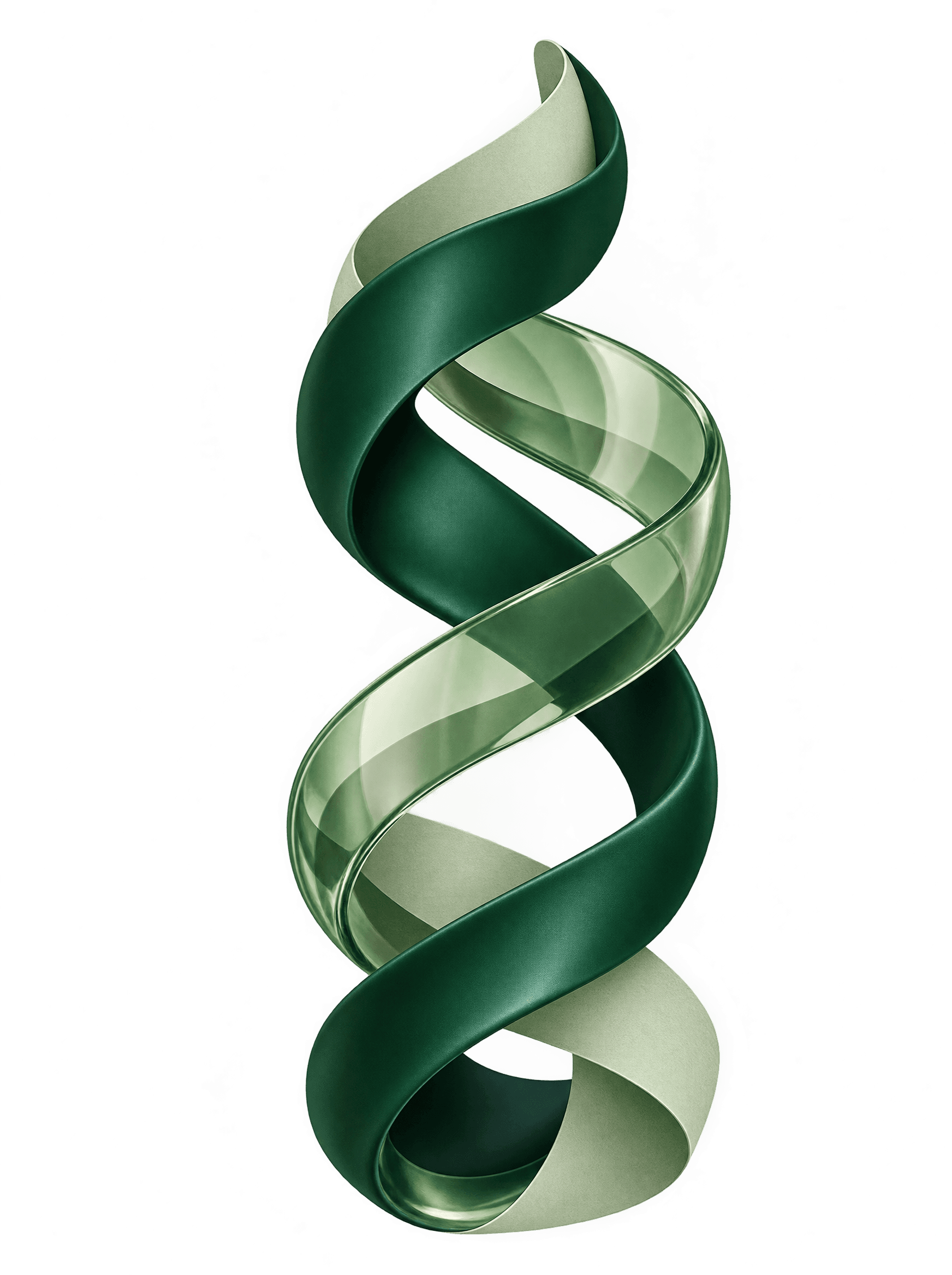 Abstract flowing sculpture in deep green and translucent sage