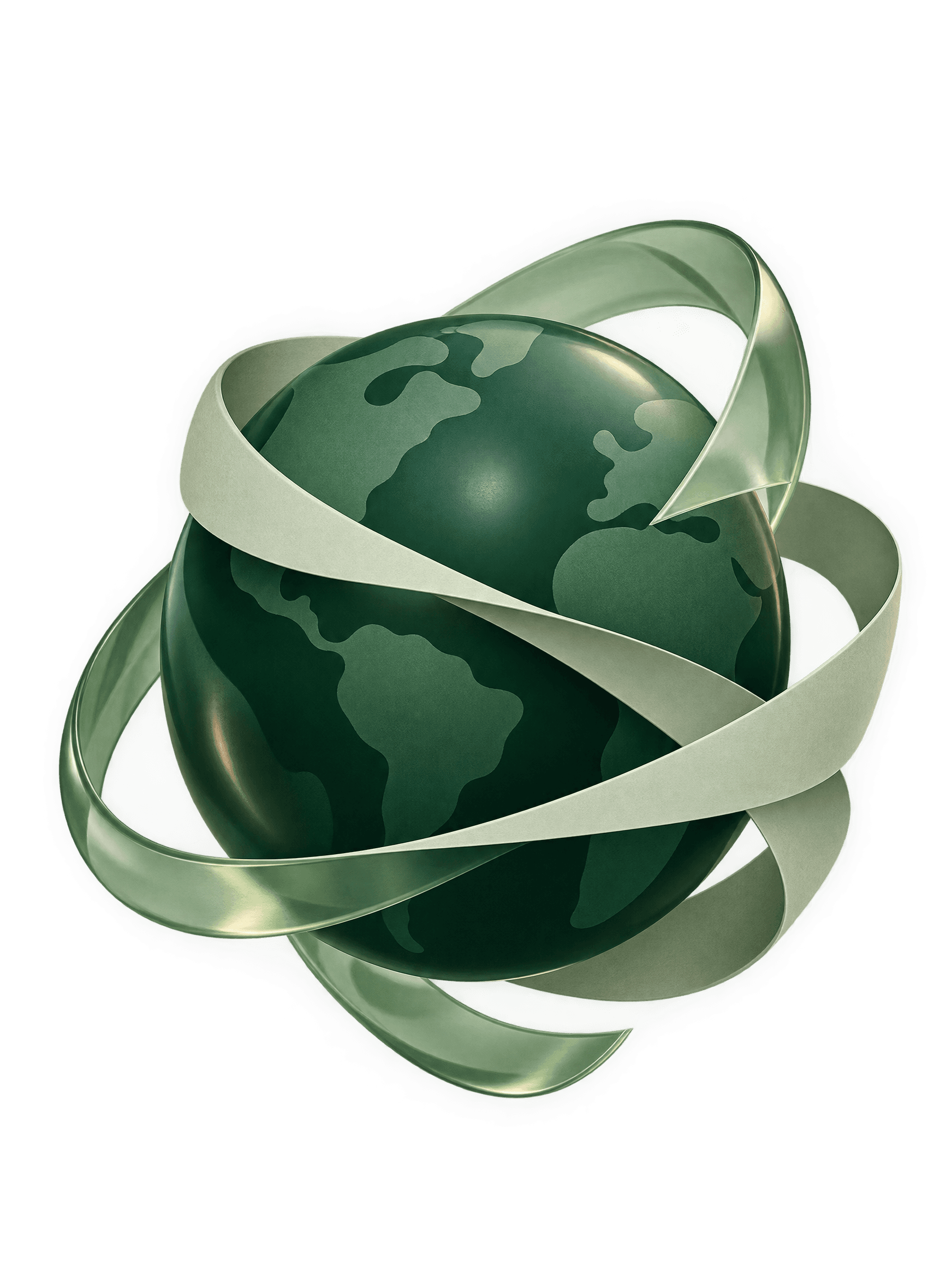 Green sculptural form representing a connected world